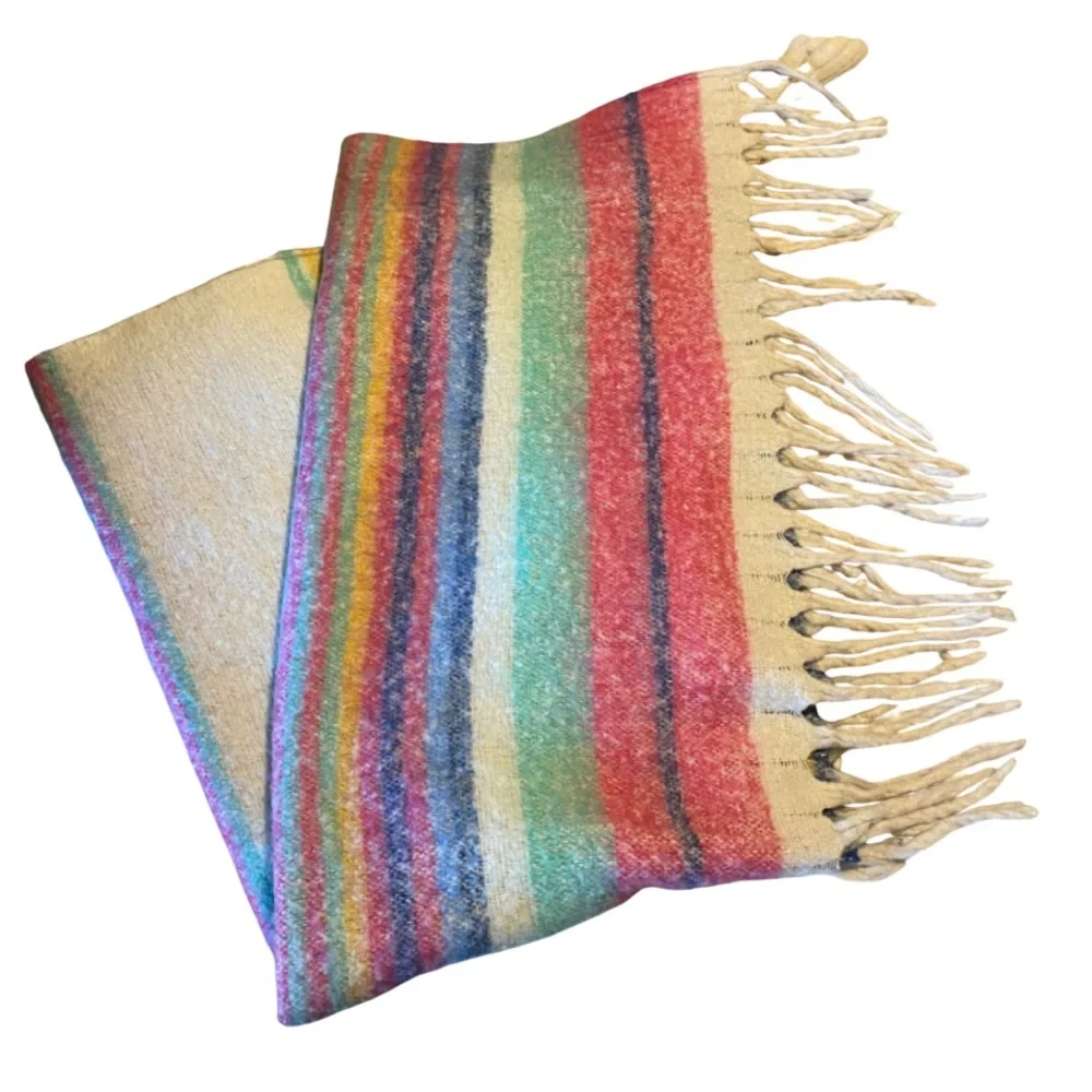 Free People Skye Stripe Fringe Throw Blanket 50x60